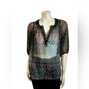 Maeve Anthropologie Poppy blouse black green floral sheer peasant lightw…